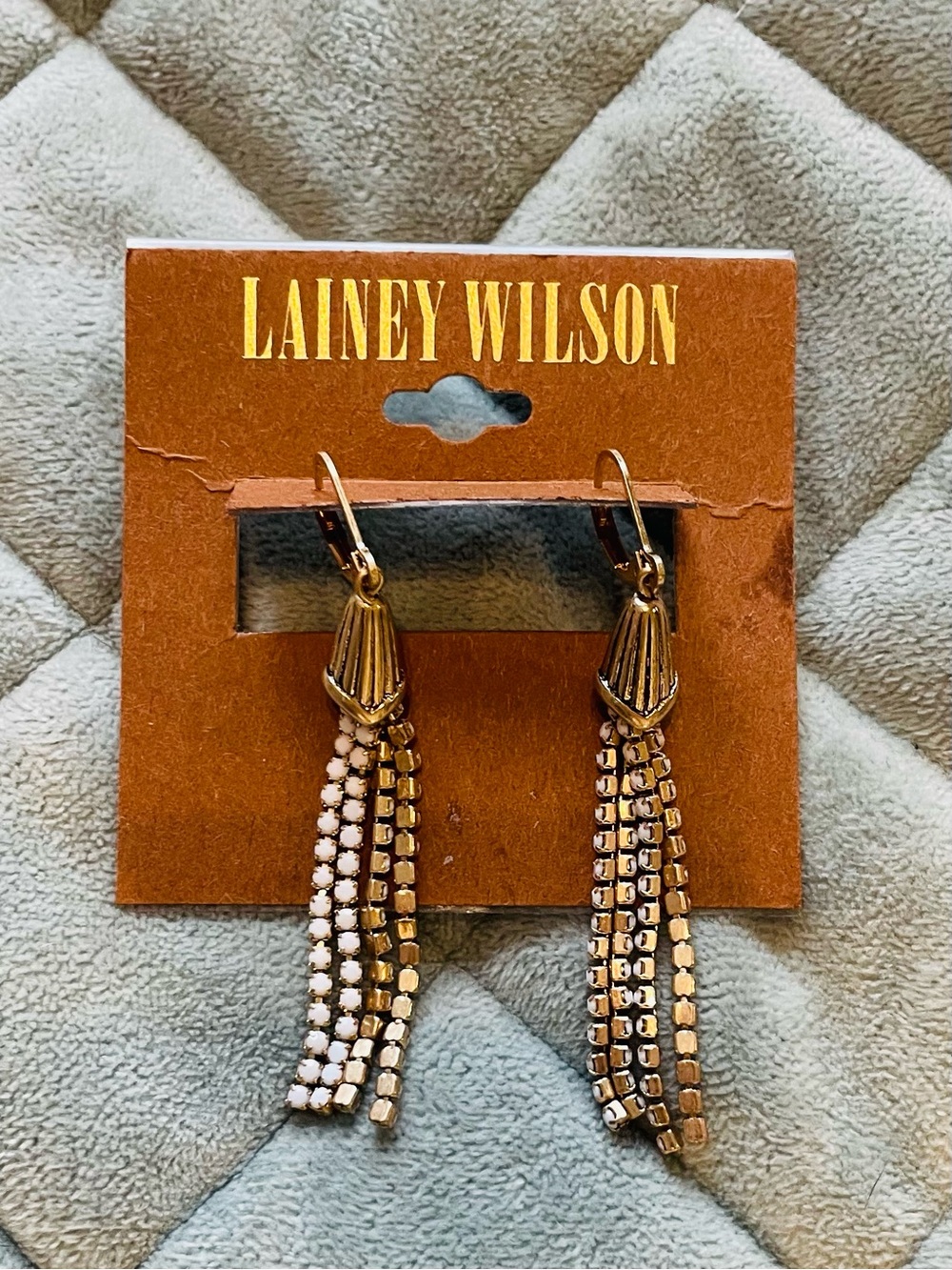 Lainey Wilson Gold and Cream Tassel Earrings